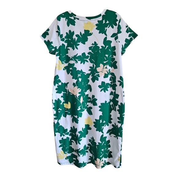 LIZ CLAIBORNE Women's L Dress Shift Green White Tropical Floral Pockets Cotton - Picture 8 of 9